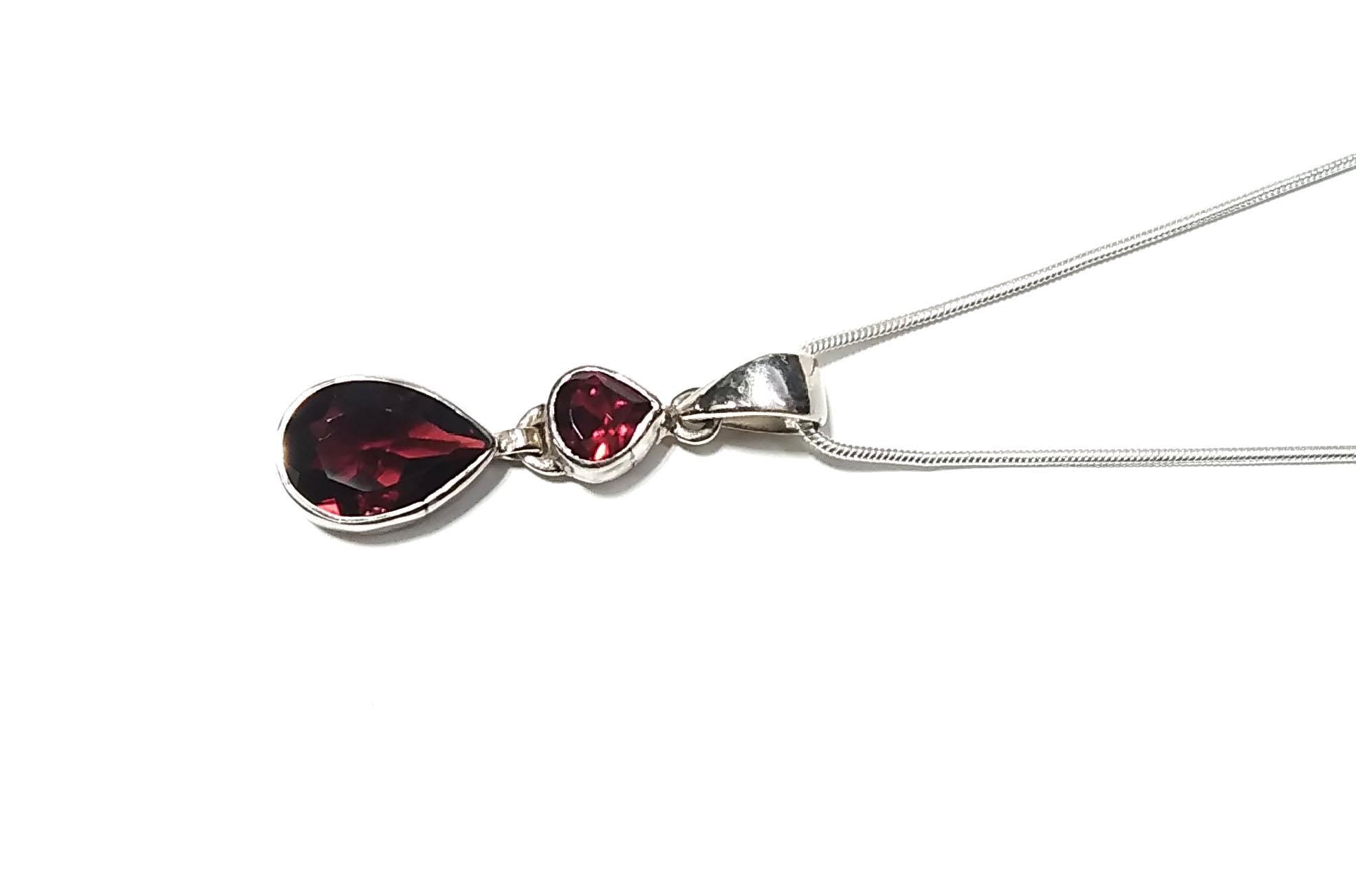 Natural Garnet Faceted Stone Chain Pendant Necklace, 925 Sterling Silver Beautiful Design Nice Color Garnet Gemstone Pendant, Gift For Her